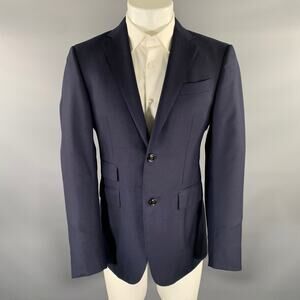 ERMENEGILDO ZEGNA Chest Size 40 Navy Wool  Silk Notch Lapel Sport Coat